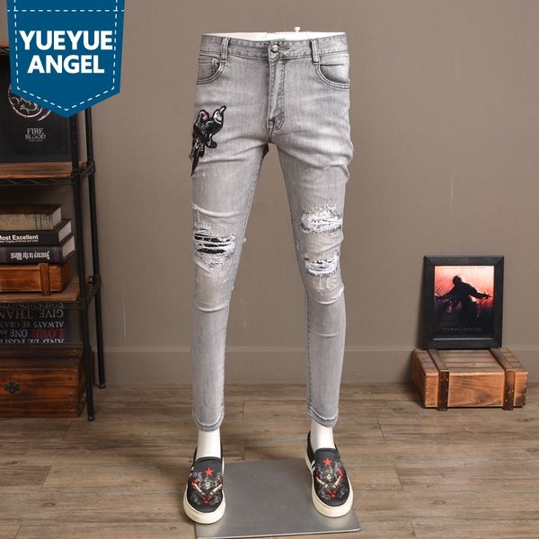 men's jeans spring summer mens vintage bird embroidery pencil pants denim sequined hole ripped stretch slim fit ankle length, Blue
men's jeans spring summer mens vintage bird embroidery pencil pants denim sequined hole ripped stretch slim fit ankle length, Blue