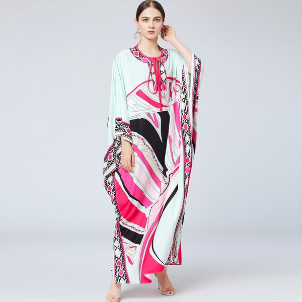 women's runway loose autumn dresses lace up batwing sleeves multicolor printed elegant high street split boho split maxi dresses, Black
women's runway loose autumn dresses lace up batwing sleeves multicolor printed elegant high street split boho split maxi dresses, Black