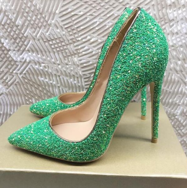 new wild green sequins 12cm shallow mouth pointed high heels fine heel women's singles goddess banquet shoes, Black
new wild green sequins 12cm shallow mouth pointed high heels fine heel women's singles goddess banquet shoes, Black