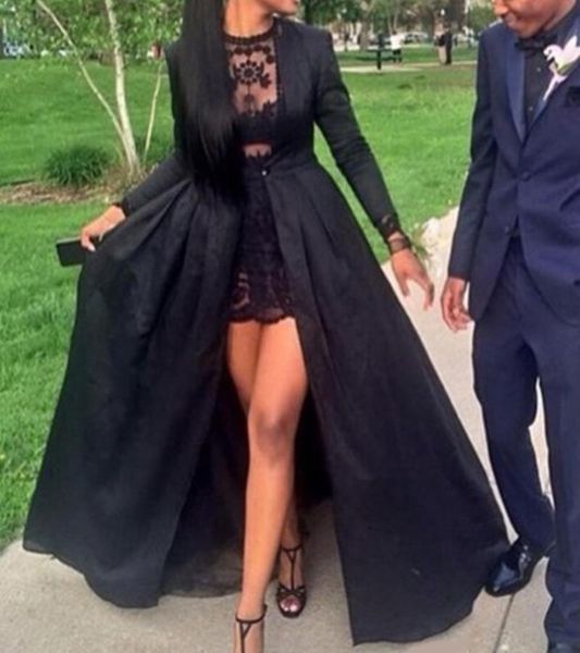 2 pieces black prom dresses long sleeve jewel neck short lace dress long coat floor length party gowns custom made
2 pieces black prom dresses long sleeve jewel neck short lace dress long coat floor length party gowns custom made