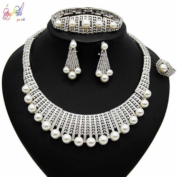 yulaili classic wedding jewelry sets silver color imitation pearl necklace earrings bracelet ring for woman fashion fine jewellery, Black
yulaili classic wedding jewelry sets silver color imitation pearl necklace earrings bracelet ring for woman fashion fine jewellery, Black