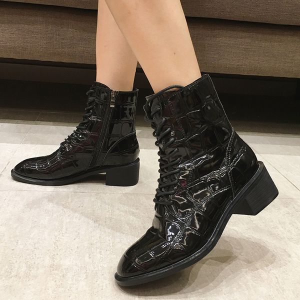 crocodile pattern women boots short patent leather autumn and winter new design luxury boots thick heel british, Black
crocodile pattern women boots short patent leather autumn and winter new design luxury boots thick heel british, Black