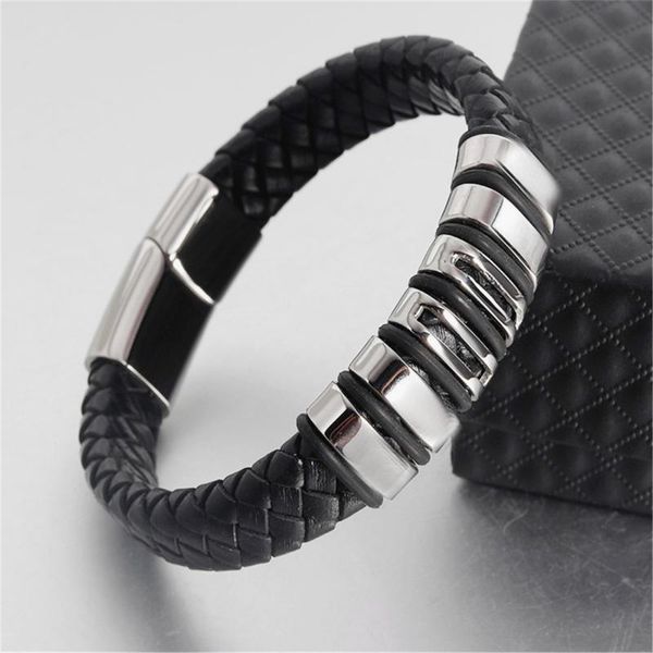 cool punk stainless steel magnetic button design genuine leather bracelet for men fashion bangles male gift, Black
cool punk stainless steel magnetic button design genuine leather bracelet for men fashion bangles male gift, Black