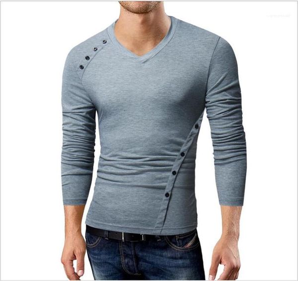 button decoration homme long sleeve tshirt fashion male v neck designer men solid tshirt oblique, White;black
button decoration homme long sleeve tshirt fashion male v neck designer men solid tshirt oblique, White;black