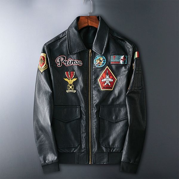 2020men's leather coat motorcycle clothing pilot leather jacket jacket air military uniform badge embroidered lapel leather coat for me, Black;brown
2020men's leather coat motorcycle clothing pilot leather jacket jacket air military uniform badge embroidered lapel leather coat for me, Black;brown