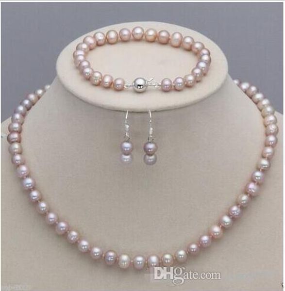 genuine 7-8mm natural lavender akoya cultured pearls necklace bracelet earrings, Black 
genuine 7-8mm natural lavender akoya cultured pearls necklace bracelet earrings, Black