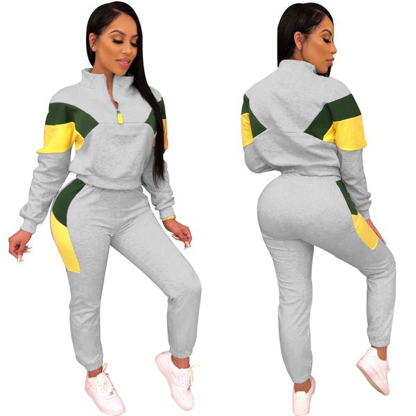 2019 winter women sport 2 piece tracksuit color patchwork full sleeve turn-down collar sweatshirt pants casual sweatsuit outfits, Gray
2019 winter women sport 2 piece tracksuit color patchwork full sleeve turn-down collar sweatshirt pants casual sweatsuit outfits, Gray