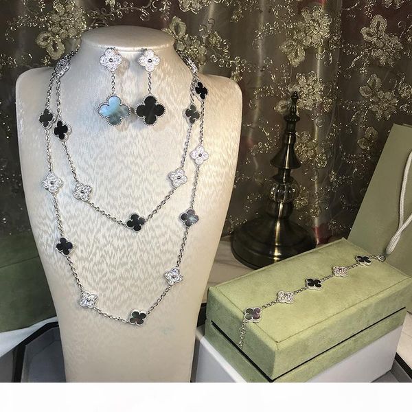 925 silver four leaf flower jewelry set for women wedding necklace bracelet earrings mother pearl shell clover jewelry, Black
925 silver four leaf flower jewelry set for women wedding necklace bracelet earrings mother pearl shell clover jewelry, Black