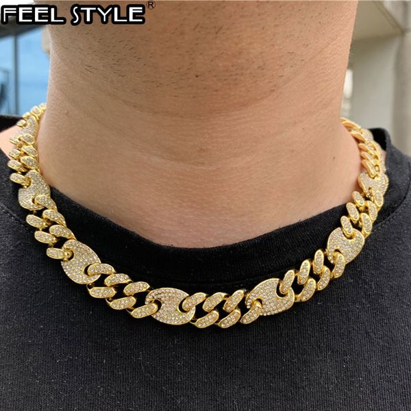 hip hop bling + iced out alloy rhinestones box clasp coffee bean miami cuban link chain necklace for men choker jewelry, Silver 
hip hop bling + iced out alloy rhinestones box clasp coffee bean miami cuban link chain necklace for men choker jewelry, Silver