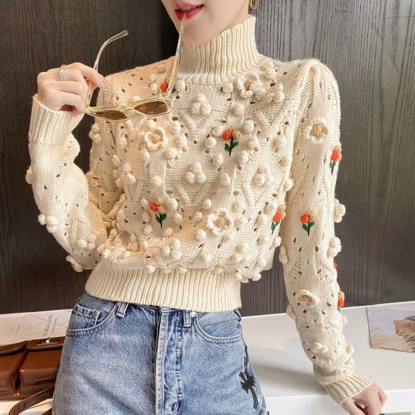 2020 early autumn fashion handmade three-dimensional flower design turtleneck sweater women's sweet ball sweaters jumper pull, White;black
2020 early autumn fashion handmade three-dimensional flower design turtleneck sweater women's sweet ball sweaters jumper pull, White;black