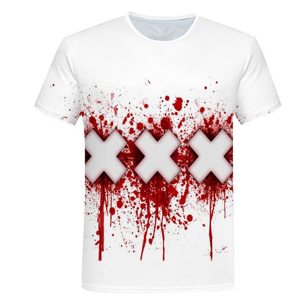 o collar red blood terror summer 3d print shirts hippie funny harajuku men clothing