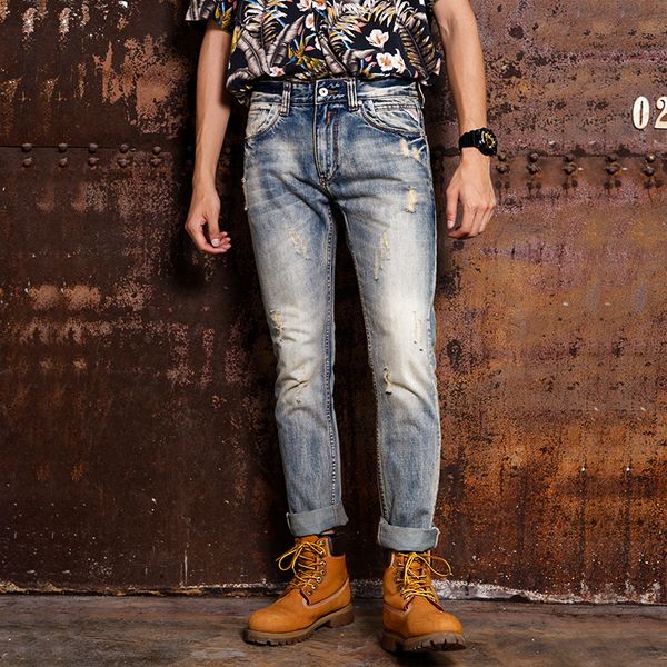 men's jeans italian style fashion men retro washed slim fit ripped vintage designer pants hip hop homme, Blue
men's jeans italian style fashion men retro washed slim fit ripped vintage designer pants hip hop homme, Blue
