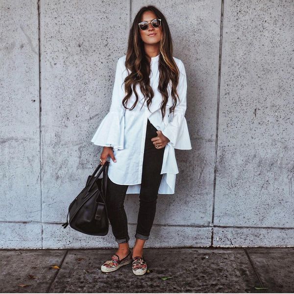 women's blouses & shirts fashion women white flare long sleeve shirt summer spring o-neck straight elegant woman bloues casual clothing