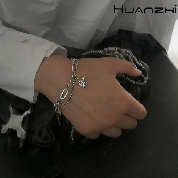 huanzhi 2020 new simple silver colour pentagram pendant tibetan silver chain punk zircon bracelet for women girls accessories, Black
huanzhi 2020 new simple silver colour pentagram pendant tibetan silver chain punk zircon bracelet for women girls accessories, Black
