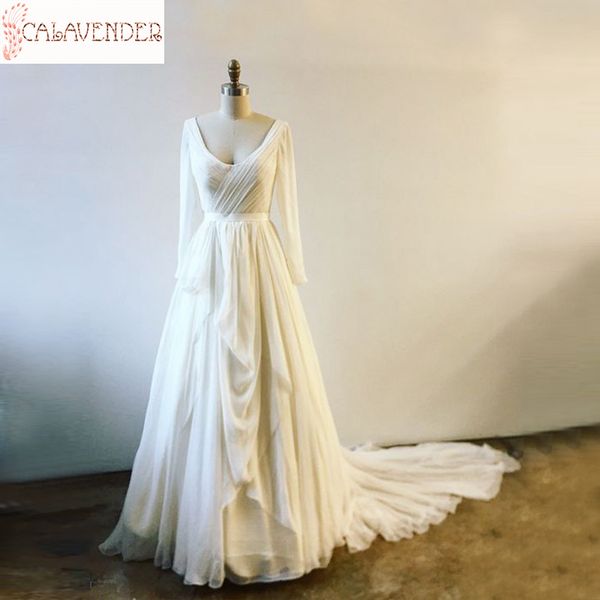 ivory chiffon long sleeve wedding dress a-line v-neck vestidos de novia 2020 with ruffled skirt wedding gown, White
ivory chiffon long sleeve wedding dress a-line v-neck vestidos de novia 2020 with ruffled skirt wedding gown, White
