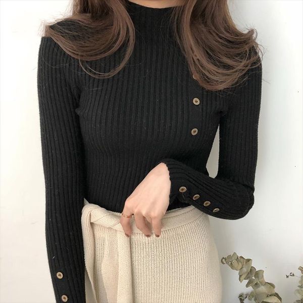 turtleneck autumn winter women sweater button design long sleeve pullover jumper women sweater knitted pull femme, White;black
turtleneck autumn winter women sweater button design long sleeve pullover jumper women sweater knitted pull femme, White;black