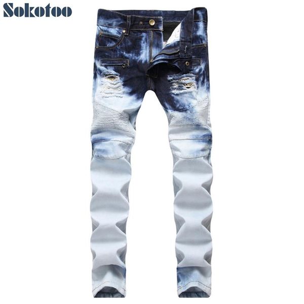 sokotoo men's blue white tie and dye slim fit cotton denim biker jeans for moto hole ripped pants
sokotoo men's blue white tie and dye slim fit cotton denim biker jeans for moto hole ripped pants