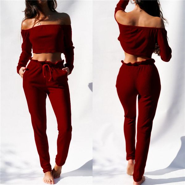 new fashion 2pcs/set women clothing lady crop off shoulder shirt long pants leggings trouser outfit casual ladies clothes, White
new fashion 2pcs/set women clothing lady crop off shoulder shirt long pants leggings trouser outfit casual ladies clothes, White