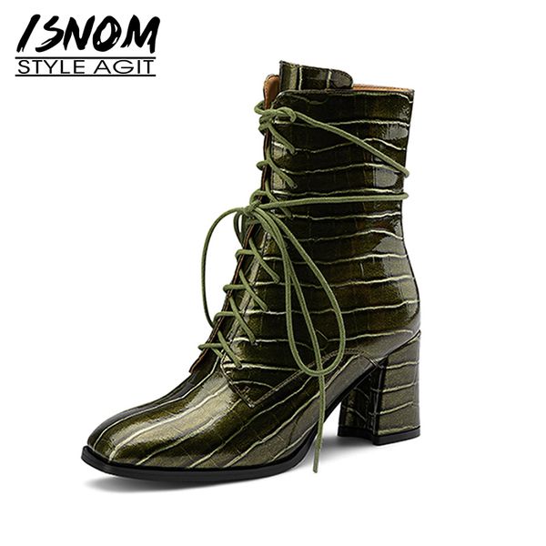 isnom new arrival ankle boots for women thick high heel cross tie booties patent leather square toe shoes woman big size 32-45, Black
isnom new arrival ankle boots for women thick high heel cross tie booties patent leather square toe shoes woman big size 32-45, Black