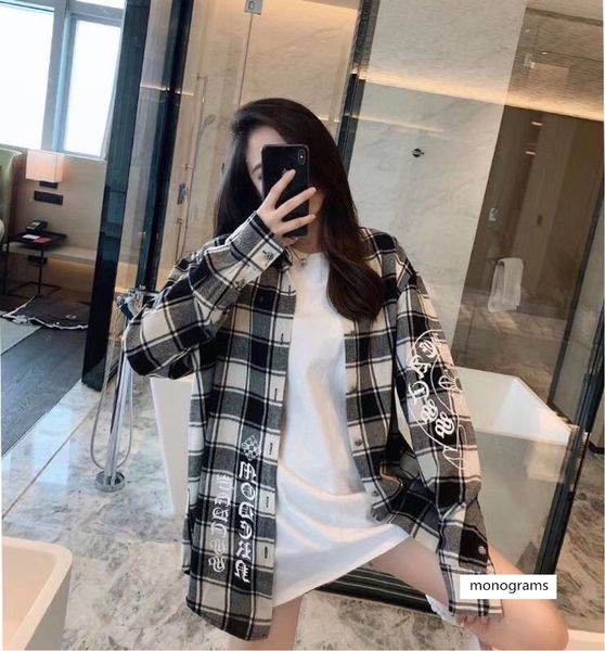 20 chrome heart cross heart limited dark plaid stitching shirt