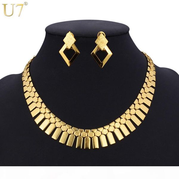 u7 dubai big gold color earrings choker necklace set for women gift geometry fashion ethiopian african costume jewelry set s460, Silver
u7 dubai big gold color earrings choker necklace set for women gift geometry fashion ethiopian african costume jewelry set s460, Silver