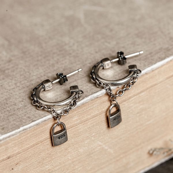 hoop & huggie punk 925 sterling silver dangle lock earring retro make old cool stud for men women party jewelry, Golden;silver
hoop & huggie punk 925 sterling silver dangle lock earring retro make old cool stud for men women party jewelry, Golden;silver