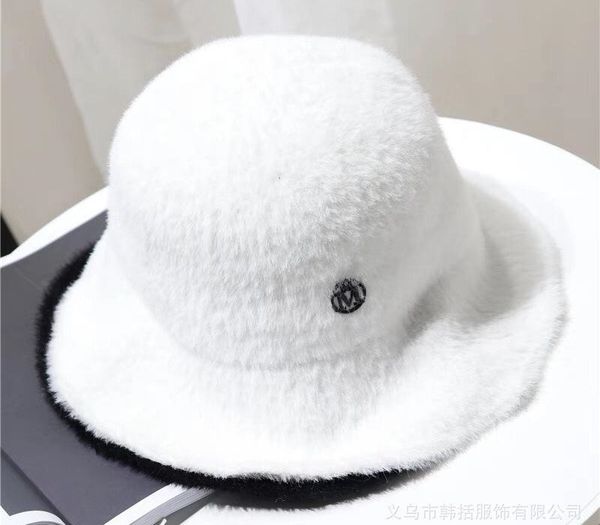 

Women Autumn Winter Fashion Plush Warm Faux Mink Letter Bucket Hat Standard Hat Bob Female Girls Fur Fisherman Panama