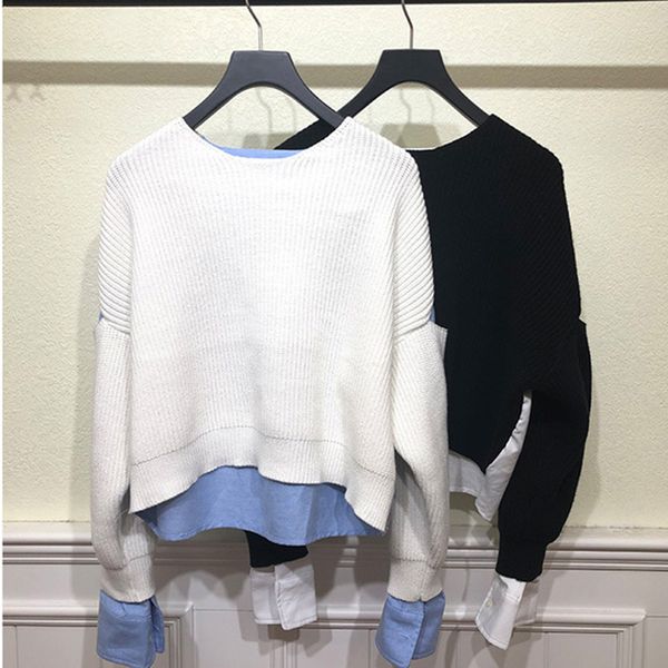 fake two piece womens shirt patchwork sweater o-neck long sleeve autumn winter knitted jumper female short pullover top, White;black
fake two piece womens shirt patchwork sweater o-neck long sleeve autumn winter knitted jumper female short pullover top, White;black