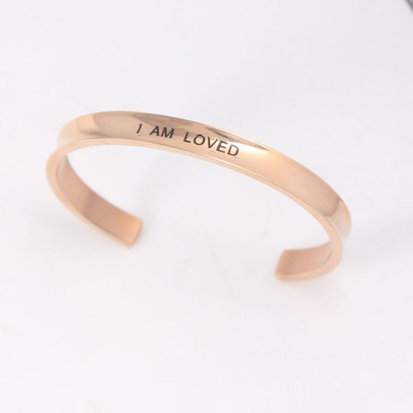 bangle arrival rose gold fashion women letter i am loved stamped stainless steel mantra bracelet, Black
bangle arrival rose gold fashion women letter i am loved stamped stainless steel mantra bracelet, Black