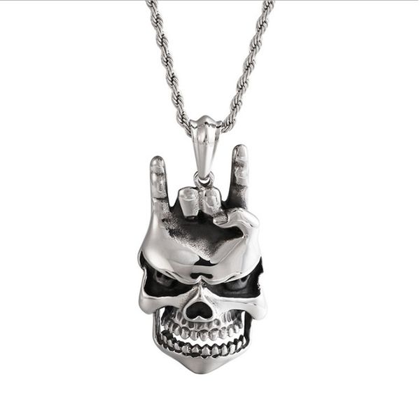 chains retro stainless steel skull pendant necklace for man mens hiphop punk rocker twist rope chain jewelry accessories 55/60cm, Silver 
chains retro stainless steel skull pendant necklace for man mens hiphop punk rocker twist rope chain jewelry accessories 55/60cm, Silver