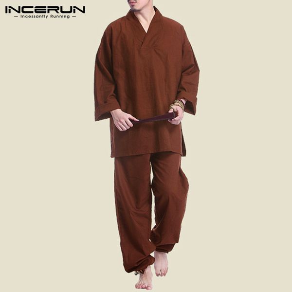 leisure solid cotton suits men long sleeve v neck blouse elastic pants sets incerun vintage loose cozy suits chinese style 2 pcs, Gray
leisure solid cotton suits men long sleeve v neck blouse elastic pants sets incerun vintage loose cozy suits chinese style 2 pcs, Gray