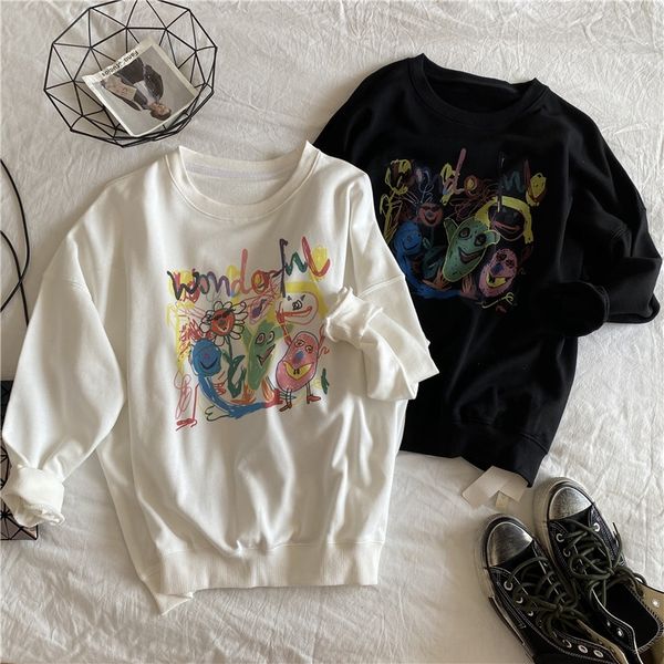 graffiti printing 2020 sweater autumn new women's clothing korean style trendy long sleeve loose slimming black and white sweater co
graffiti printing 2020 sweater autumn new women's clothing korean style trendy long sleeve loose slimming black and white sweater co