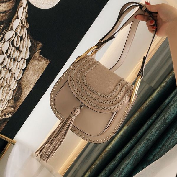 

2020 new famous fashion brand designer bags cowskin leather tassel rivet bag marcie bag saddle bag crossbody shoulder bags ing