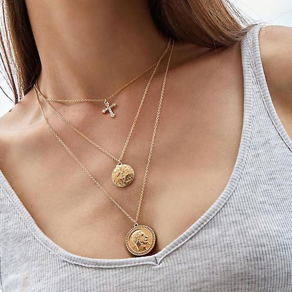 cross pendant gold multilayered necklace set for women rhinestone coin figure necklace fashion, Silver
cross pendant gold multilayered necklace set for women rhinestone coin figure necklace fashion, Silver