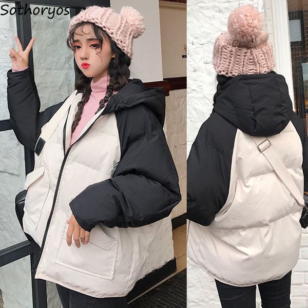 short parkas women winter hooded patchwork thicken zipper pockets korean style puffer-coats womens outwear students trendy chic, Black
short parkas women winter hooded patchwork thicken zipper pockets korean style puffer-coats womens outwear students trendy chic, Black