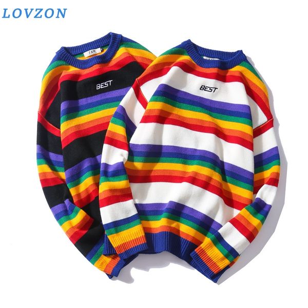 men's sweaters lovzon retro rainbow stripe o-neck pullover sweater winter letter embroidery for men women 2colors, White;black
men's sweaters lovzon retro rainbow stripe o-neck pullover sweater winter letter embroidery for men women 2colors, White;black