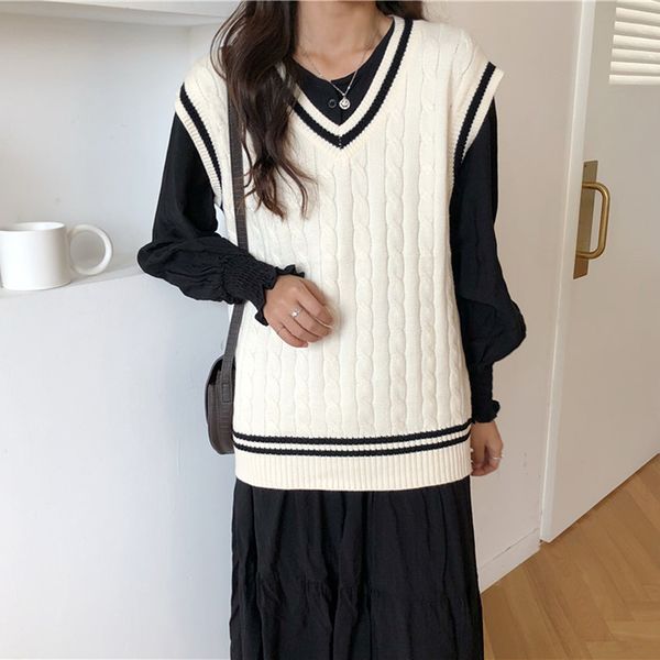 japan style autumn winter sweater vest for women korean pullover waistcoat loose knitted vest sleeveless jecket gilet femme, Black
japan style autumn winter sweater vest for women korean pullover waistcoat loose knitted vest sleeveless jecket gilet femme, Black