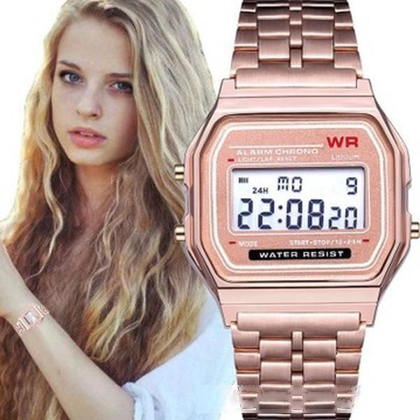 

f-91w watches fashion ultra-thin led wrist watches f91w gold rose-gold silver men women sport watches ing