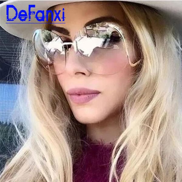 clear lens oversized rimless sunglasses bent arms vintage designer luxury unique sun glasses women big shades uv400, White;black
clear lens oversized rimless sunglasses bent arms vintage designer luxury unique sun glasses women big shades uv400, White;black