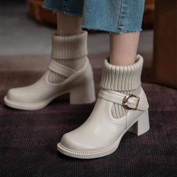 buckle ankle boots women genuine leather patchwork round toe slip on shoes lady woollen sock boots handmade platform, Black
buckle ankle boots women genuine leather patchwork round toe slip on shoes lady woollen sock boots handmade platform, Black