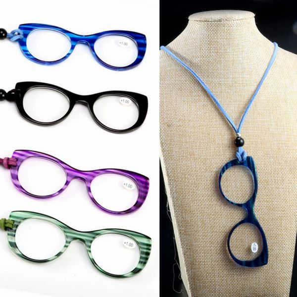 new style fashion hanging neck round frame reading glasses women men vintage presbyopic glasses portable legless pendant, White;black
new style fashion hanging neck round frame reading glasses women men vintage presbyopic glasses portable legless pendant, White;black