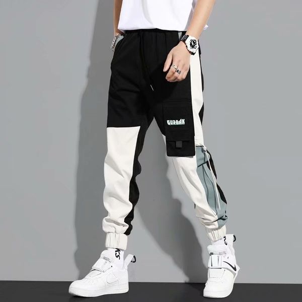 men's pants bib overall strappy stitching drawstring summer thin casual, Black 
men's pants bib overall strappy stitching drawstring summer thin casual, Black