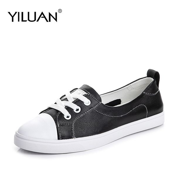yiluan 2020 new spring genuine leather sneakers women sequins lace-up flat platform shoes girl casual shoes woman single, Black 
yiluan 2020 new spring genuine leather sneakers women sequins lace-up flat platform shoes girl casual shoes woman single, Black