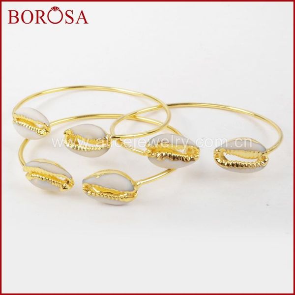 

bangle borosa 5pcs gold color natural shell for women,fashion double cowrie adjustable bracelet drusy jewelry g1283, Black