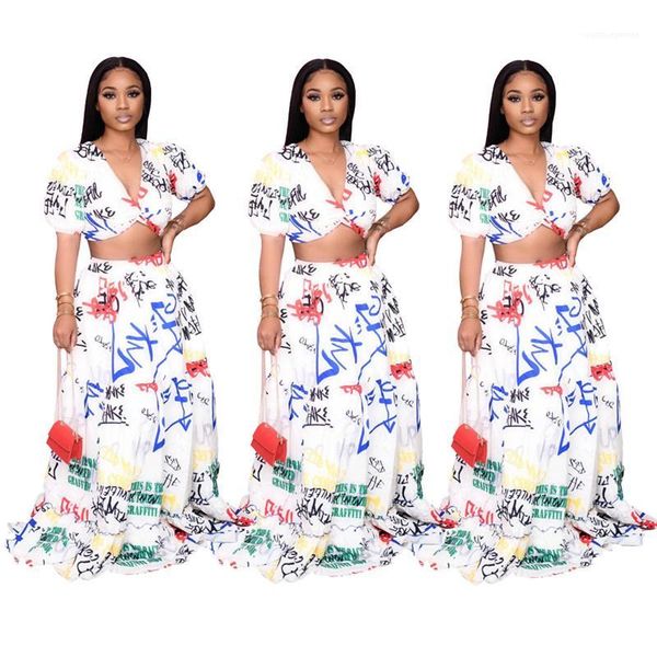 printed long dress sets womens clothing 2 piece set fashion ladies designer suits deep v neck letter, White
printed long dress sets womens clothing 2 piece set fashion ladies designer suits deep v neck letter, White