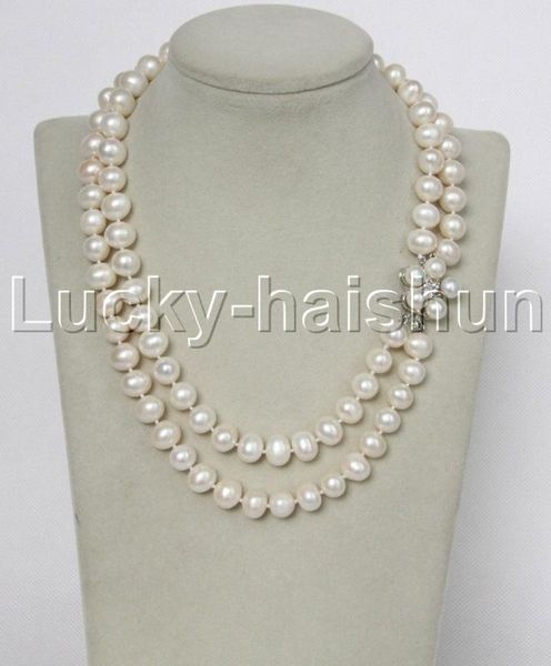 genuine 17" 2row 10mm round white freshwater pearls strand necklace pearls clasp j12337, Silver
genuine 17" 2row 10mm round white freshwater pearls strand necklace pearls clasp j12337, Silver