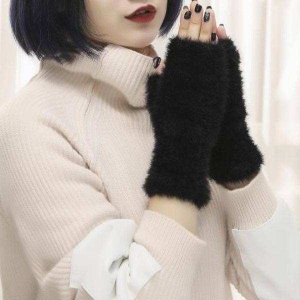 five fingers gloves women warm plush thick faux fur wrist half-finger glovers ladies clothes accessories female solid color, Blue;gray 
five fingers gloves women warm plush thick faux fur wrist half-finger glovers ladies clothes accessories female solid color, Blue;gray