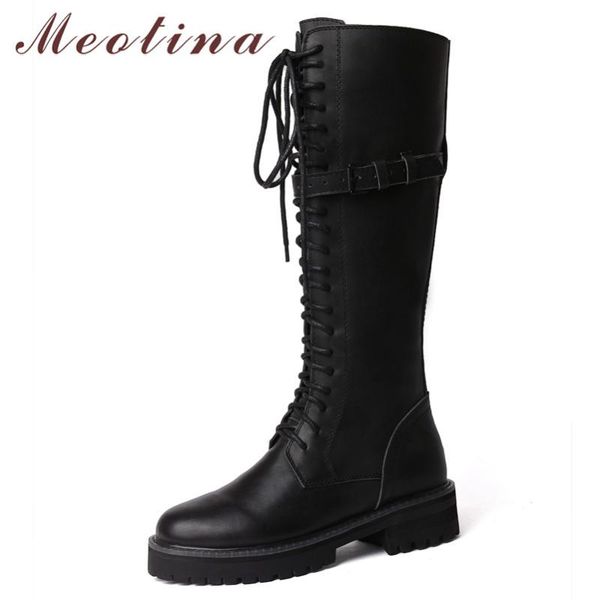 meotina fall real leather long boots women genuine leather zipper flat knee high boots buckle round toe shoes lady winter 34-39, Black
meotina fall real leather long boots women genuine leather zipper flat knee high boots buckle round toe shoes lady winter 34-39, Black