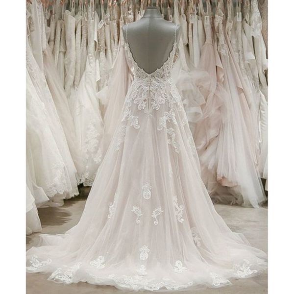 new graceful lace appliques tulle wedding dress backless spaghetti strap a line sweep train long bridal gowns robe de mariee, Blue;red
new graceful lace appliques tulle wedding dress backless spaghetti strap a line sweep train long bridal gowns robe de mariee, Blue;red