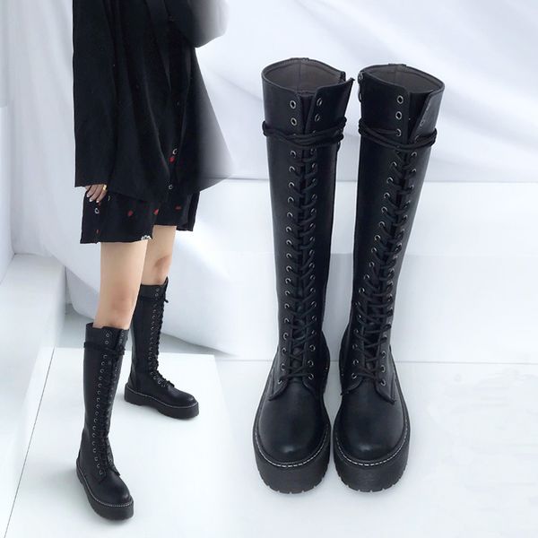 below the knee fall / winter 2020 lace up boots, knights' boots, high women's british style shoes, Black
below the knee fall / winter 2020 lace up boots, knights' boots, high women's british style shoes, Black